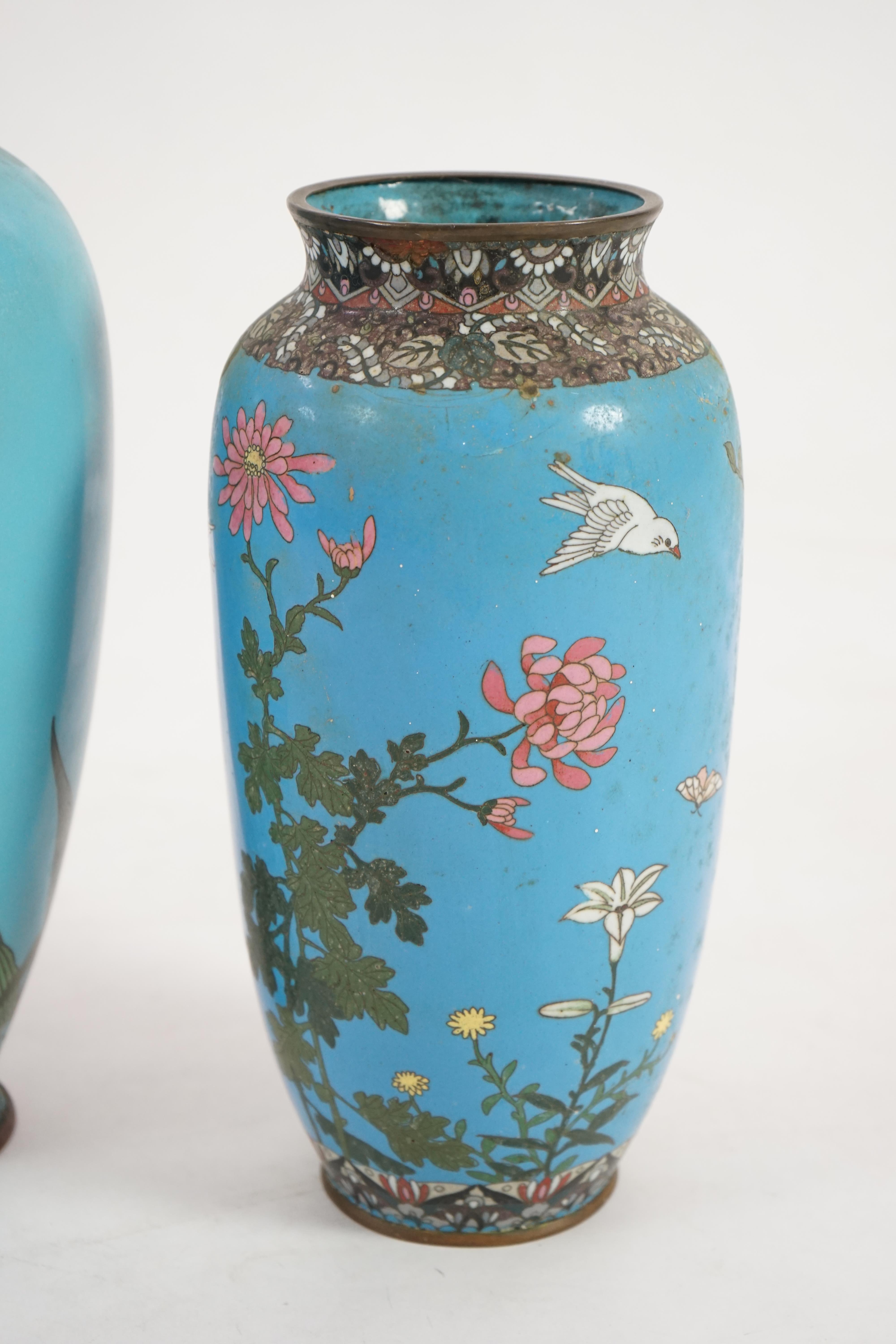 Three Japanese cloisonné vase, late Meiji period